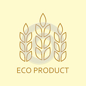 Ears of Wheat outline icon. Eco product label or emblem with wheat grains. Agriculture and harvesting concept. Vector illustration
